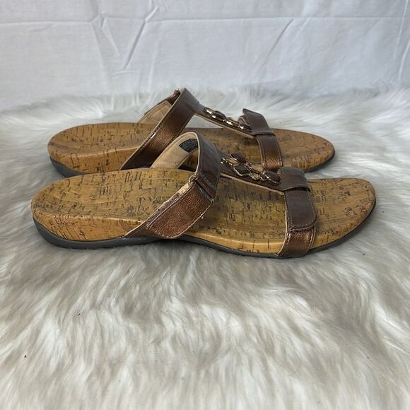 Vionic Viviana Orthahell Embellished Bronze Leather Slide Sandals Sz 11 - Picture 4 of 7